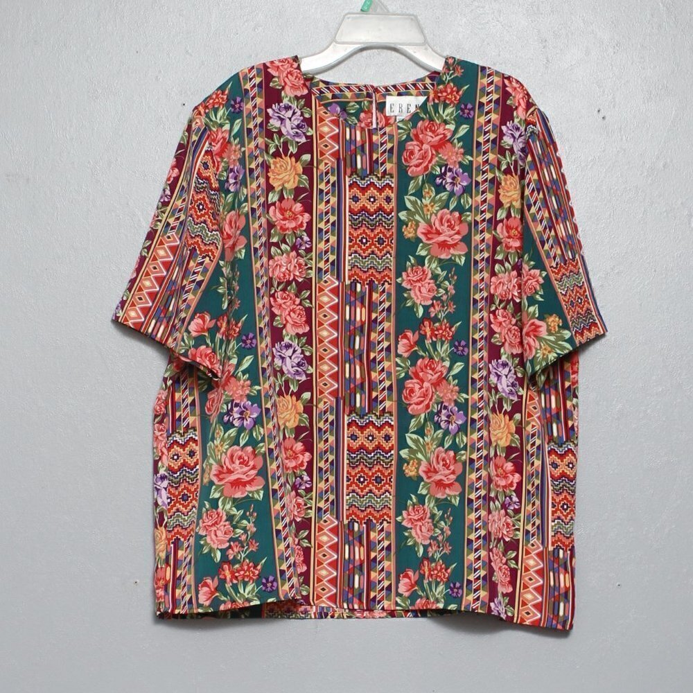 Vintage Erena floral short sleeve mixed color boho blouse